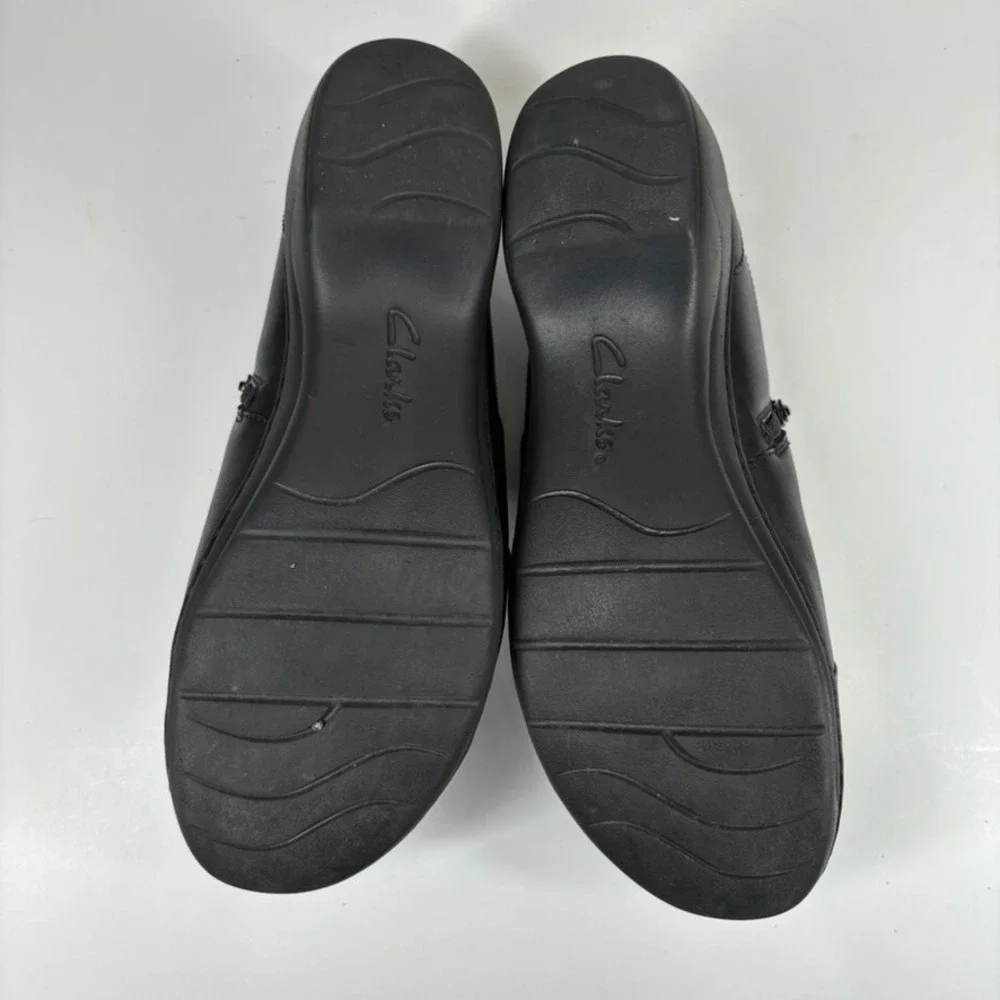 Clarks Channing Ann Women's US 11W Black Leather Comfort‎ Slip-On Wedge Loafers
